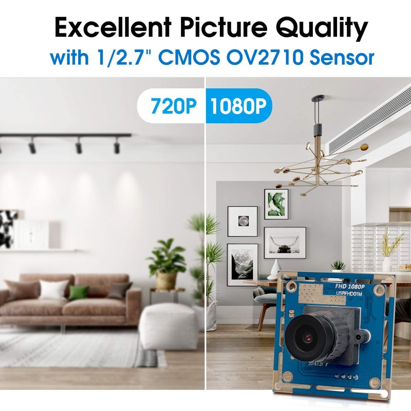 SVPRO 1080P HD USB Camera Module with 2.1mm Lens, 2MP OV2710 CMOS Board Camera, 30fps/720P 60fps/VGA 100fps High Frame Rate Machine Vision Cam USB Plug and Play for Windows Linux MacOS Android - Image 2